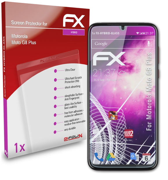 atFoliX FX-Hybrid-Glass Panzerglasfolie für Motorola Moto G8 Plus