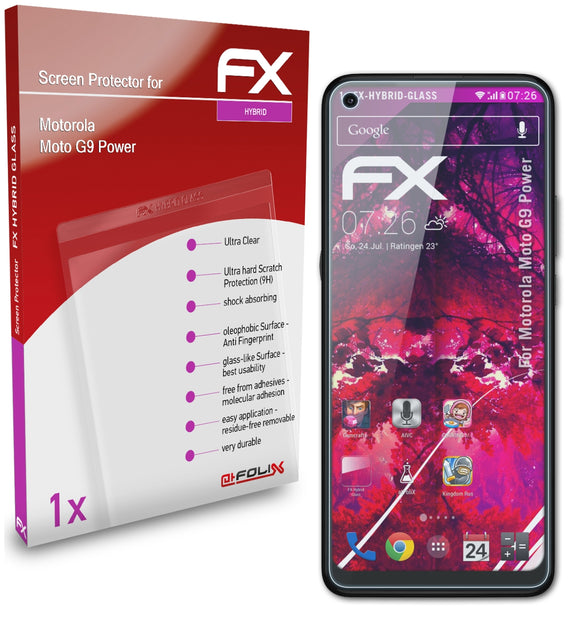 atFoliX FX-Hybrid-Glass Panzerglasfolie für Motorola Moto G9 Power