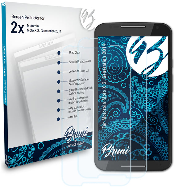 Bruni Basics-Clear Displayschutzfolie für Motorola Moto X (2. Generation 2014)