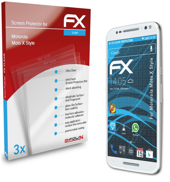 atFoliX FX-Clear Schutzfolie für Motorola Moto X Style