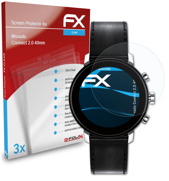 atFoliX FX-Clear Schutzfolie für Movado Connect 2.0 (40mm)