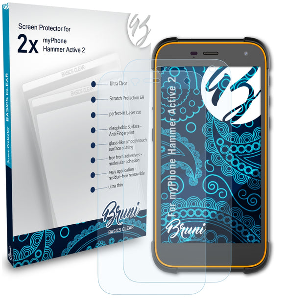 Bruni Basics-Clear Displayschutzfolie für myPhone Hammer Active 2