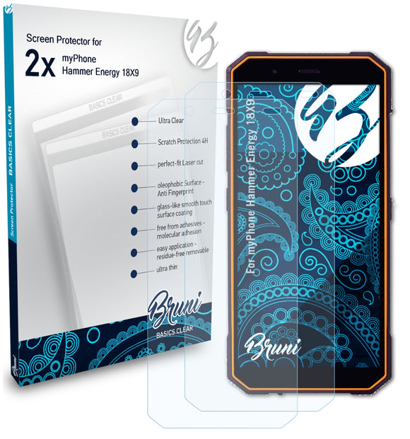 Bruni Basics-Clear Displayschutzfolie für myPhone Hammer Energy 18X9