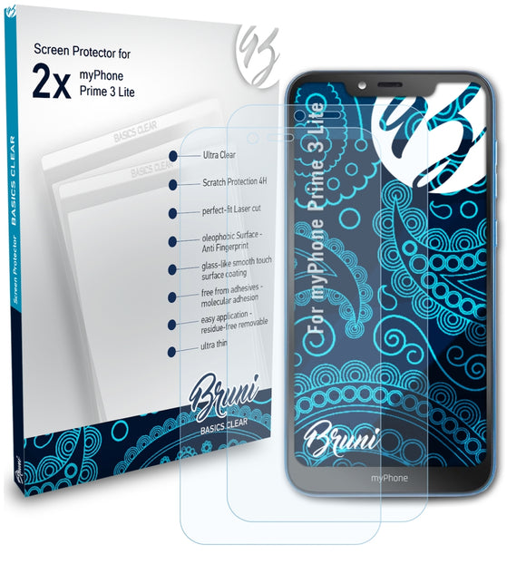Bruni Basics-Clear Displayschutzfolie für myPhone Prime 3 Lite