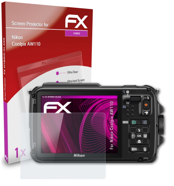 atFoliX FX-Hybrid-Glass Panzerglasfolie für Nikon Coolpix AW110