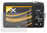 atFoliX Panzerfolie kompatibel mit Nikon Coolpix L22, entspiegelnde und stoßdämpfende FX Schutzfolie (3X)