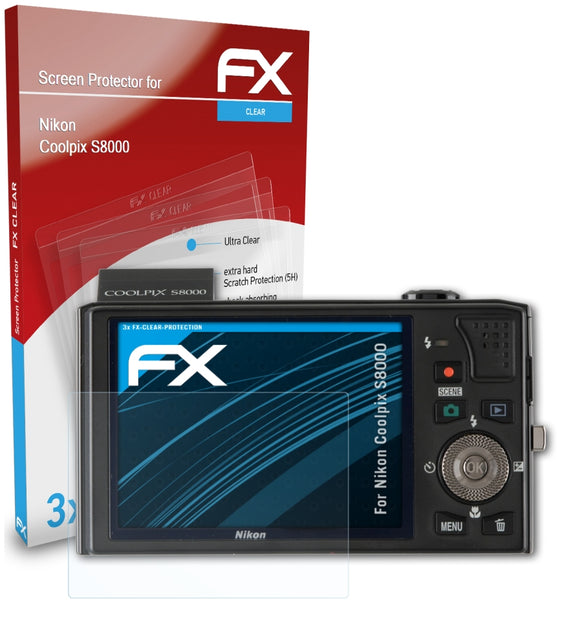 atFoliX FX-Clear Schutzfolie für Nikon Coolpix S8000