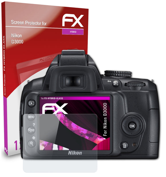 atFoliX FX-Hybrid-Glass Panzerglasfolie für Nikon D3000