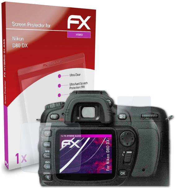 atFoliX FX-Hybrid-Glass Panzerglasfolie für Nikon D80 DX