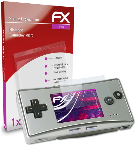 atFoliX FX-Hybrid-Glass Panzerglasfolie für Nintendo GameBoy Micro