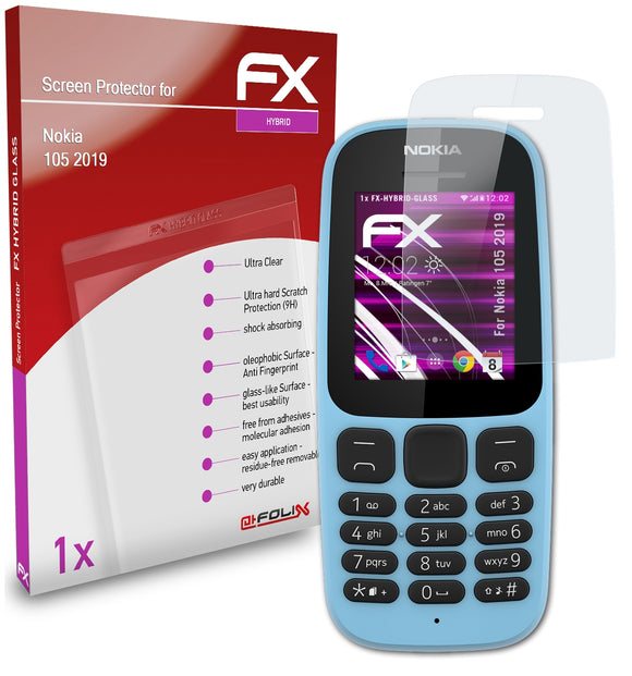 atFoliX FX-Hybrid-Glass Panzerglasfolie für Nokia 105 (2019)