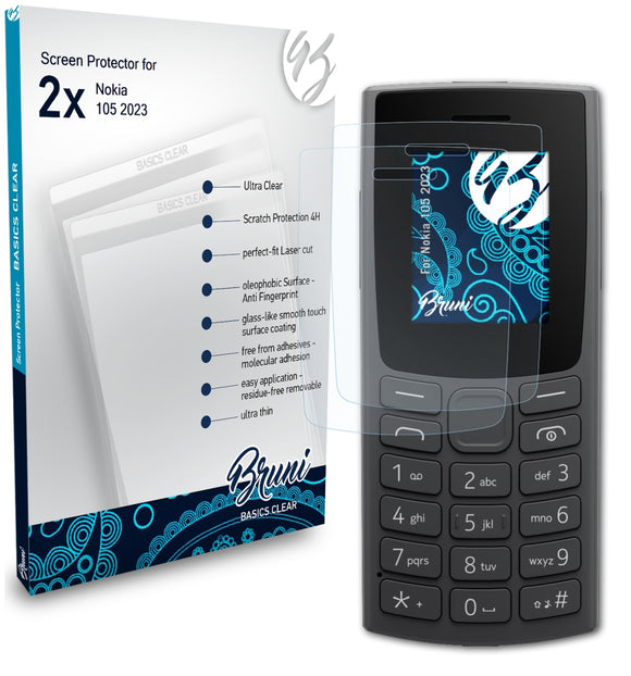 Bruni Basics-Clear Displayschutzfolie für Nokia 105 (2023)