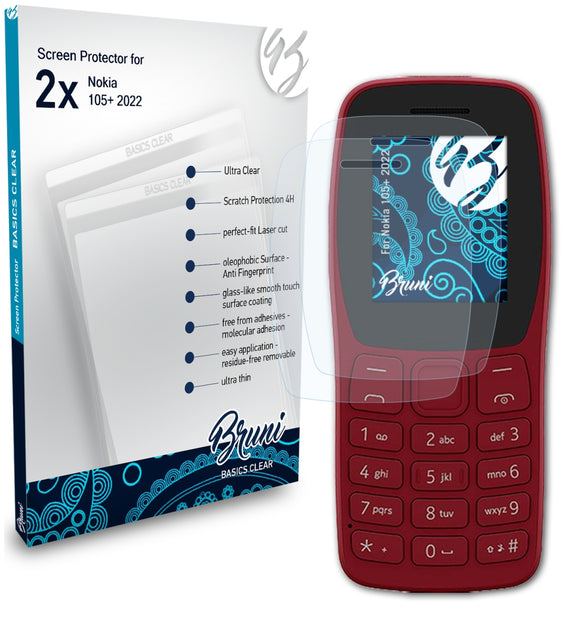 Bruni Basics-Clear Displayschutzfolie für Nokia 105+ (2022)