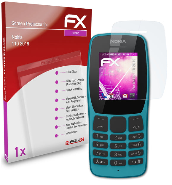 atFoliX FX-Hybrid-Glass Panzerglasfolie für Nokia 110 (2019)