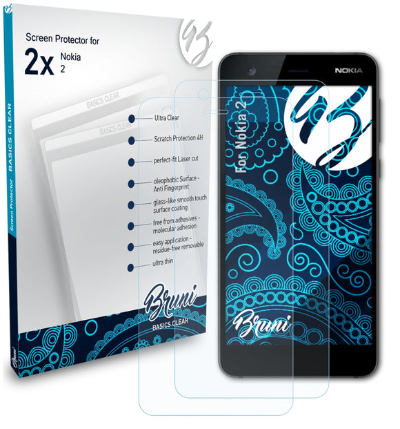 Bruni Basics-Clear Displayschutzfolie für Nokia 2