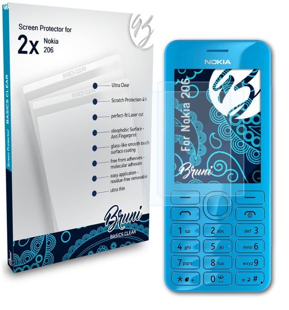Bruni Basics-Clear Displayschutzfolie für Nokia 206