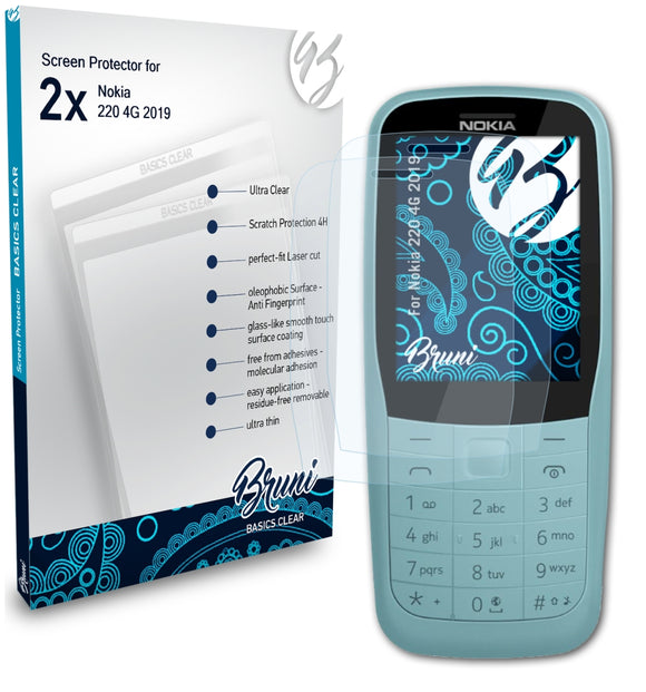Bruni Basics-Clear Displayschutzfolie für Nokia 220 4G (2019)