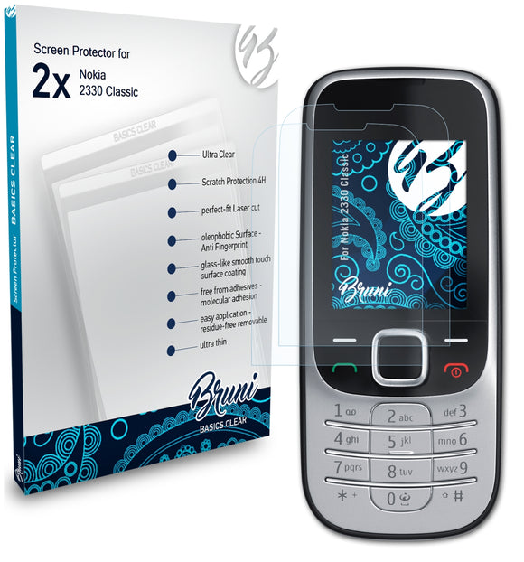Bruni Basics-Clear Displayschutzfolie für Nokia 2330 Classic