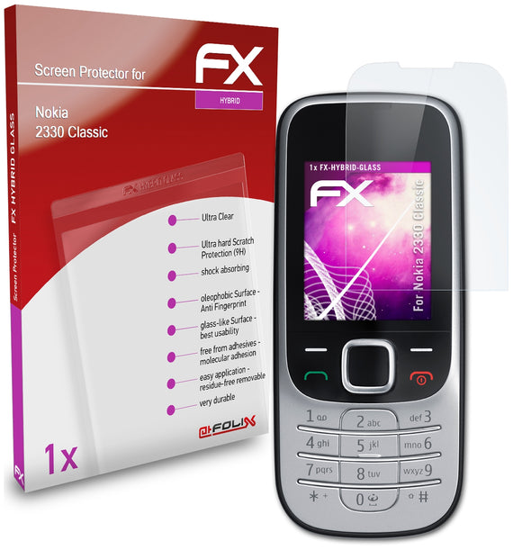 atFoliX FX-Hybrid-Glass Panzerglasfolie für Nokia 2330 Classic