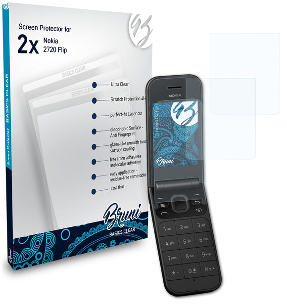 Bruni Basics-Clear Displayschutzfolie für Nokia 2720 Flip