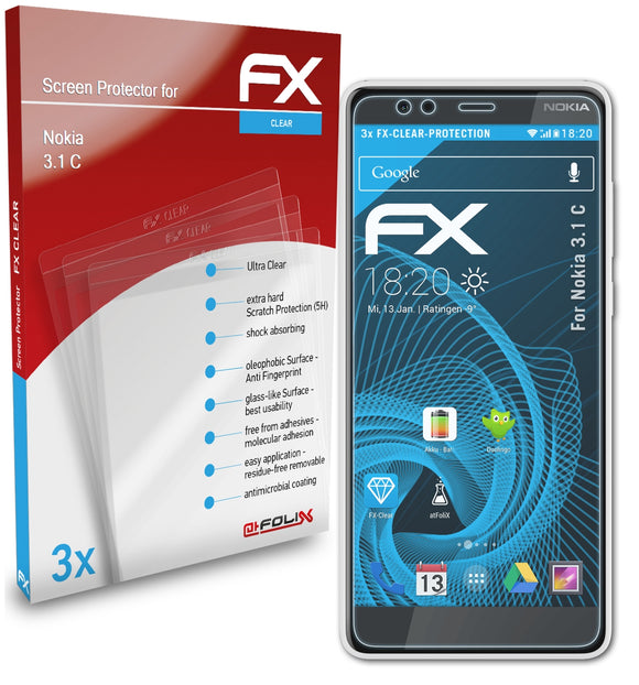 atFoliX FX-Clear Schutzfolie für Nokia 3.1 C