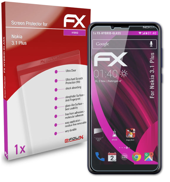 atFoliX FX-Hybrid-Glass Panzerglasfolie für Nokia 3.1 Plus