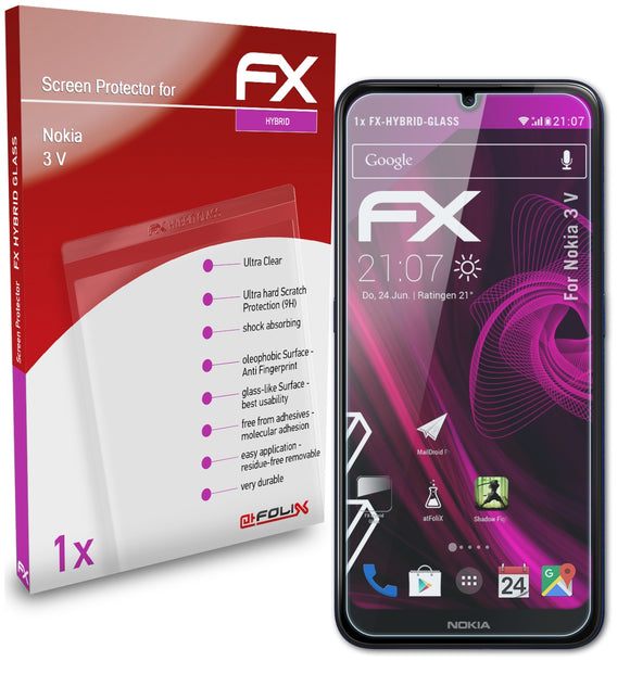 atFoliX FX-Hybrid-Glass Panzerglasfolie für Nokia 3 V