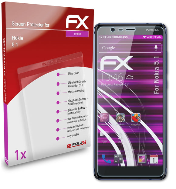 atFoliX FX-Hybrid-Glass Panzerglasfolie für Nokia 5.1