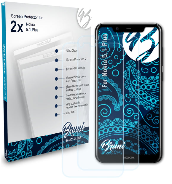 Bruni Basics-Clear Displayschutzfolie für Nokia 5.1 Plus