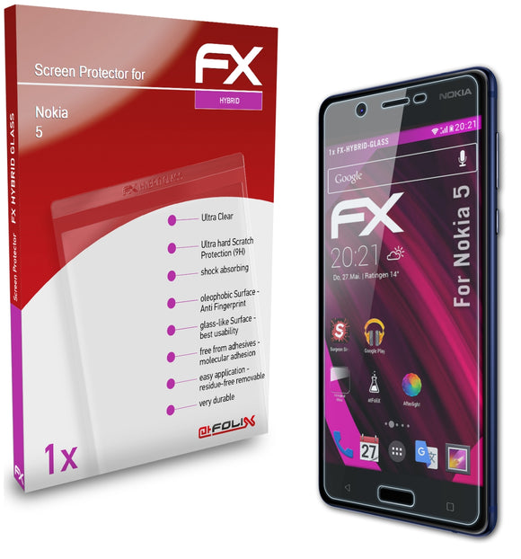 atFoliX FX-Hybrid-Glass Panzerglasfolie für Nokia 5