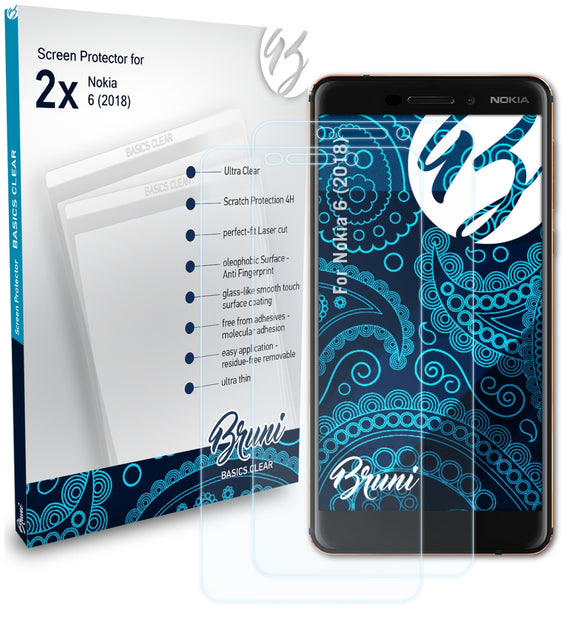 Bruni Basics-Clear Displayschutzfolie für Nokia 6 (2018)