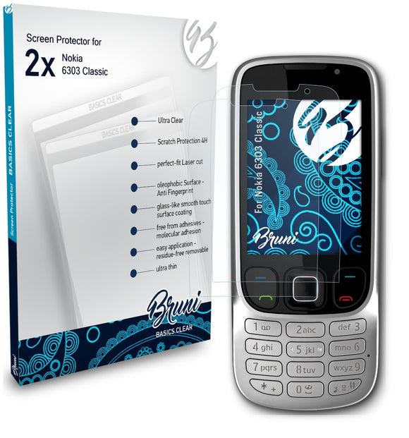 Bruni Basics-Clear Displayschutzfolie für Nokia 6303 Classic