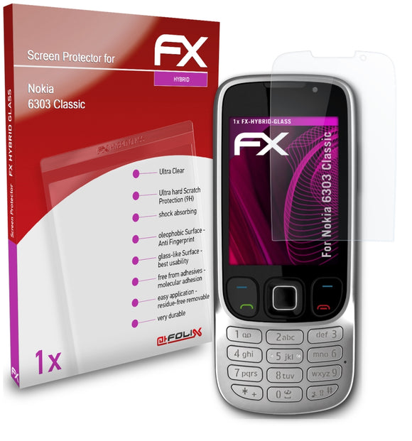 atFoliX FX-Hybrid-Glass Panzerglasfolie für Nokia 6303 Classic