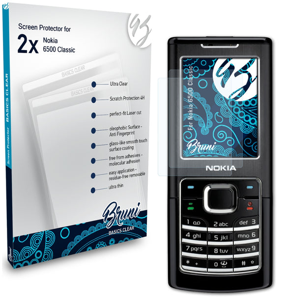Bruni Basics-Clear Displayschutzfolie für Nokia 6500 Classic