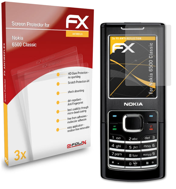 atFoliX FX-Antireflex Displayschutzfolie für Nokia 6500 Classic