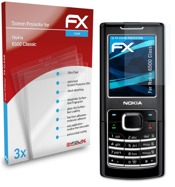 atFoliX FX-Clear Schutzfolie für Nokia 6500 Classic