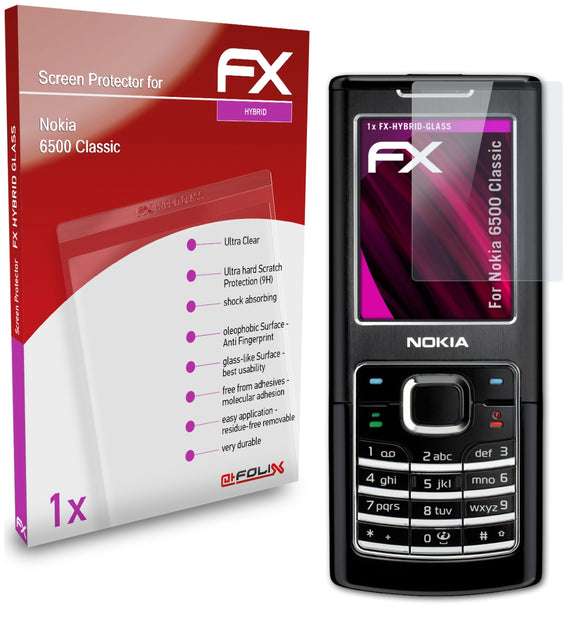 atFoliX FX-Hybrid-Glass Panzerglasfolie für Nokia 6500 Classic