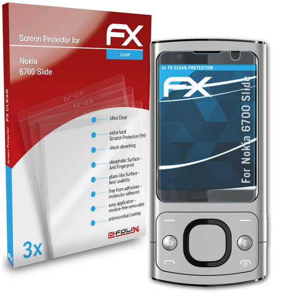 atFoliX FX-Clear Schutzfolie für Nokia 6700 Slide