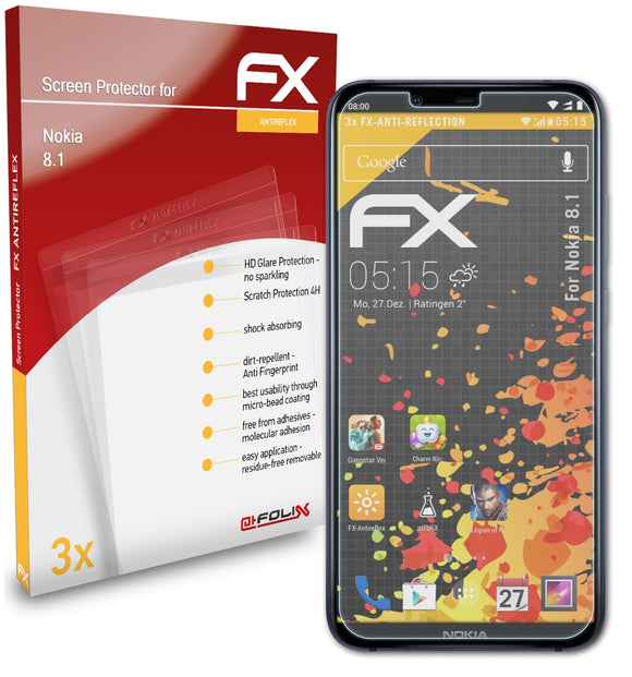 atFoliX FX-Antireflex Displayschutzfolie für Nokia 8.1