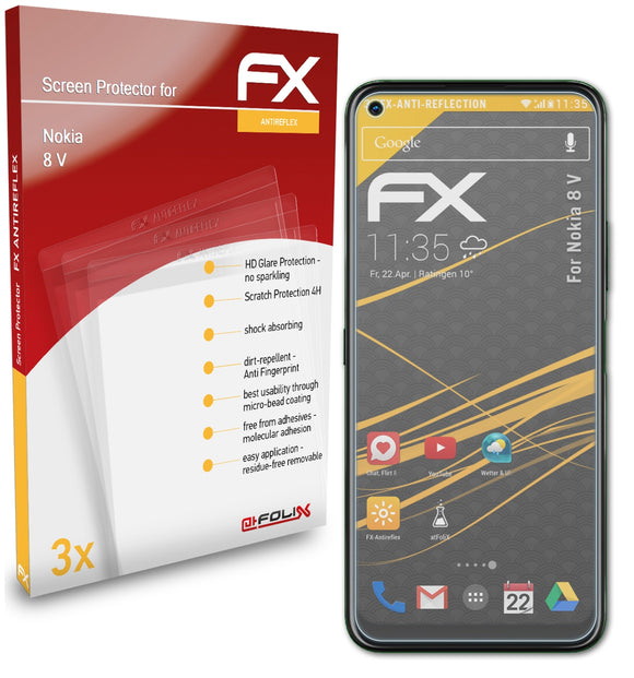 atFoliX FX-Antireflex Displayschutzfolie für Nokia 8 V