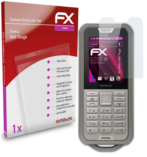 atFoliX FX-Hybrid-Glass Panzerglasfolie für Nokia 800 Tough