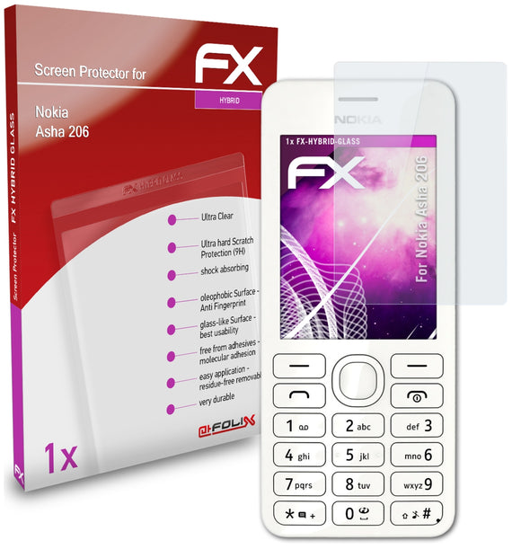 atFoliX FX-Hybrid-Glass Panzerglasfolie für Nokia Asha 206