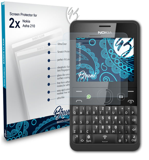 Bruni Basics-Clear Displayschutzfolie für Nokia Asha 210