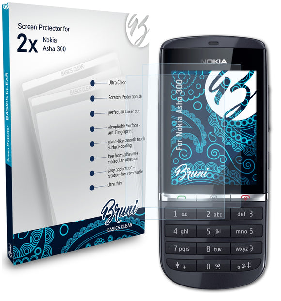 Bruni Basics-Clear Displayschutzfolie für Nokia Asha 300