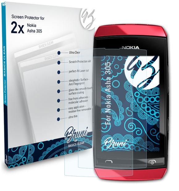 Bruni Basics-Clear Displayschutzfolie für Nokia Asha 305