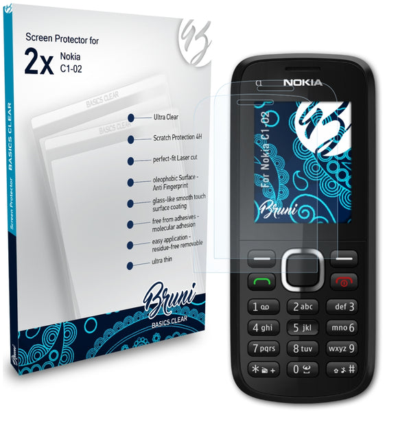 Bruni Basics-Clear Displayschutzfolie für Nokia C1-02