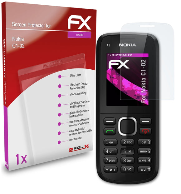 atFoliX FX-Hybrid-Glass Panzerglasfolie für Nokia C1-02