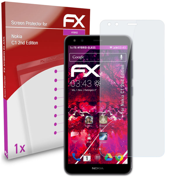 atFoliX FX-Hybrid-Glass Panzerglasfolie für Nokia C1 2nd Edition