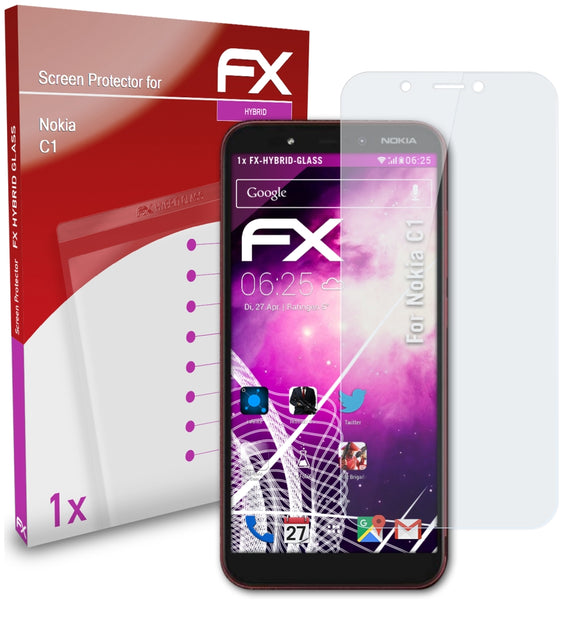 atFoliX FX-Hybrid-Glass Panzerglasfolie für Nokia C1