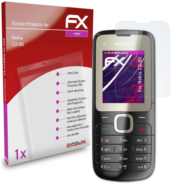 atFoliX FX-Hybrid-Glass Panzerglasfolie für Nokia C2-00